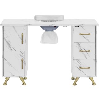 Biurko kosmetyczne do manicure z pochłaniaczem 3 szuflady 2 szafki - marmurowo złote