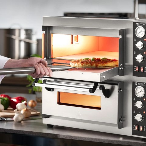 Piec do pizzy dwukomorowy z kamieniem szamotowym na 8 pizz śr. 25 cm 8400 W