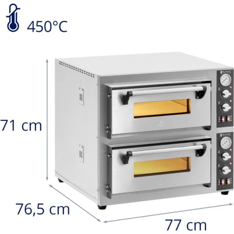 Piec do pizzy dwukomorowy z kamieniem szamotowym na 8 pizz śr. 25 cm 8400 W