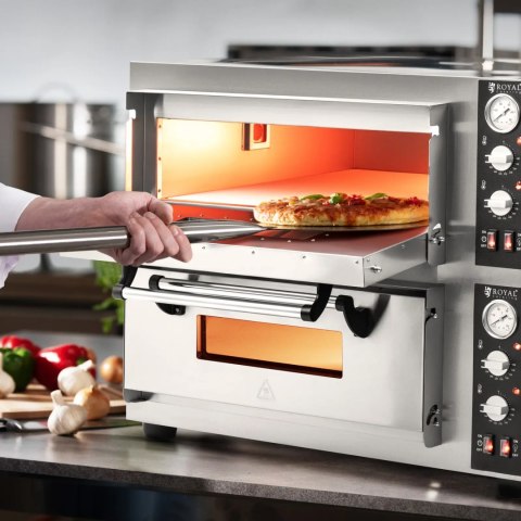 Piec do pizzy dwukomorowy z kamieniem szamotowym na 8 pizz śr. 30 cm 8400 W