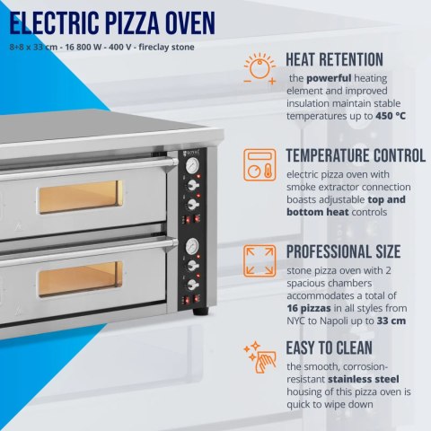 Piec do pizzy podwójny z szamotem na 16 pizz śr. 33 cm 400 V 16800 W