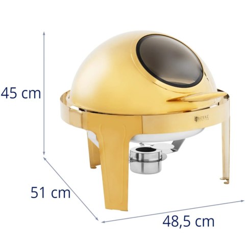 Podgrzewacz bemar bufetowy do potraw na pastę okrągły z pokrywą rolltop 6 l - złoty