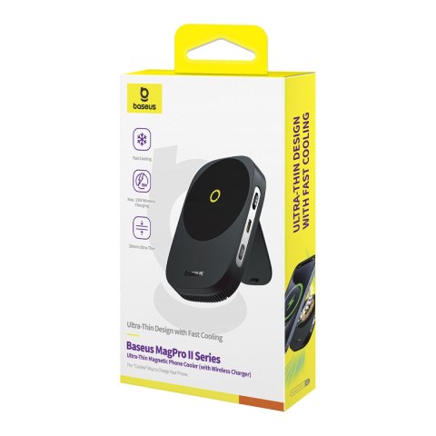 3w1 Wentylator do chłodzenia smartfona ładowarka indukcyjna 15W i podstawka - czarny