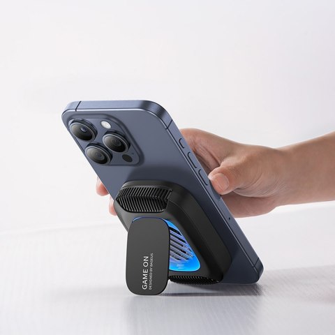 3w1 Wentylator do chłodzenia smartfona ładowarka indukcyjna 15W i podstawka - czarny