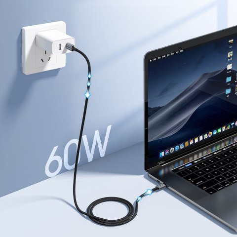 Kabel przewód USB-C - USB-C PD 60W w oplocie XCC-1014 - szary