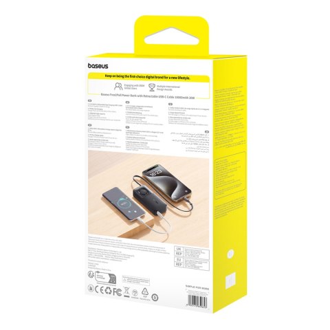 Powerbank 10000mAh 30W z portem USB-C i rozwijanym kablem USB-C Free2Pull - czarny