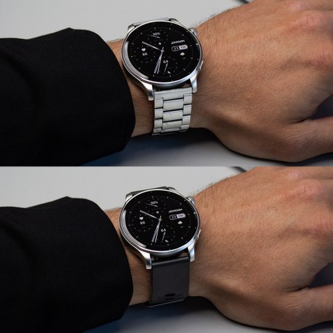 Smartwatch okrągły Venture Series z opcją odbierania połączeń + srebrna bransoleta - szary