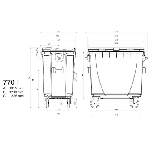 Bio kontener pojemnik na odpady BIO śmieci i odpadki spożywcze ATEST - brązowy 770L