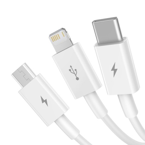 3w1 Kabel przewód Superior Series USB-A - USB-C / Lightning / micro USB 3.5A 1m - biały