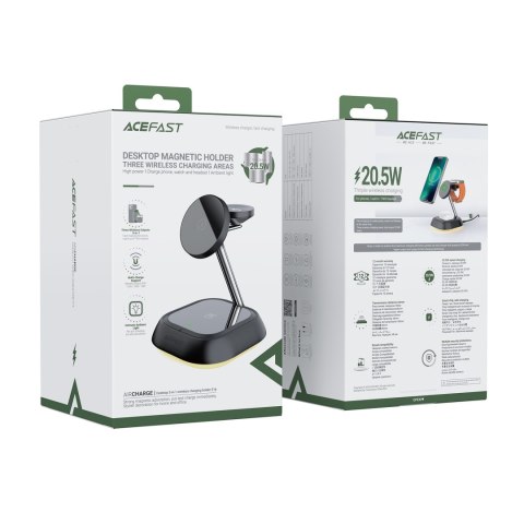 3w1 Stacja ładująca indukcyjna E16 15W do telefonu słuchawek zegarka - czarna