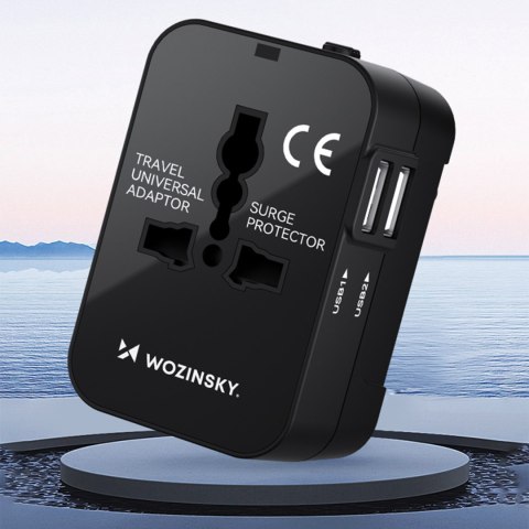 Adapter podróżny ładowarka uniwersalna 24W UE / US / AUS / UK / 2x USB-A - czarny