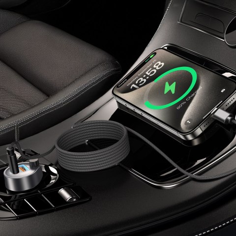 Kabel przewód USB-C 100W PD z organizerem magnetycznym 1.2m - czarny