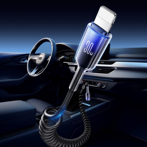 Kabel przewód spiralny USB-C - iPhone Lightning Crystal-Clear Series 30W 1.5m - czarny