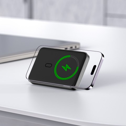 Powerbank 10000mAh indukcyjny magnetyczny z opcją podstawki PD 20W + kabel - czarny