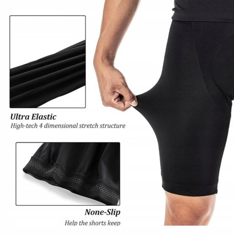 Spodenki rowerowe kolarskie krótkie na szelkach z wkładką XL - czarne