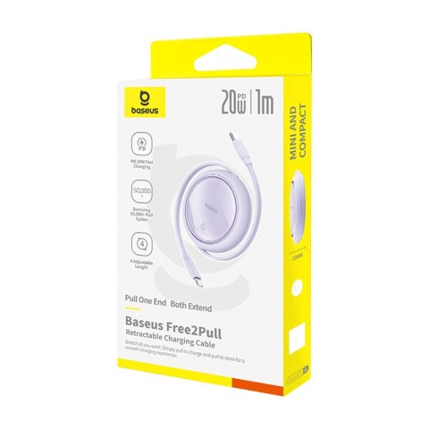 Kabel przewód zwijany Free2Pull USB-C - iPhone Lightning 20W 1m - fioletowy