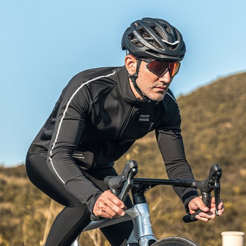 Koszulka kolarska rowerowa z długim rękawem ciepła jesień/zima M - czarna