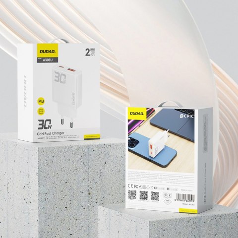 Ładowarka sieciowa GaN A30EUL 30W USB-A USB-C - biała