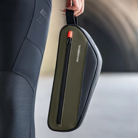 Torba rowerowa na ramę roweru z kieszenią boczną 1.7l - zielono-czarna