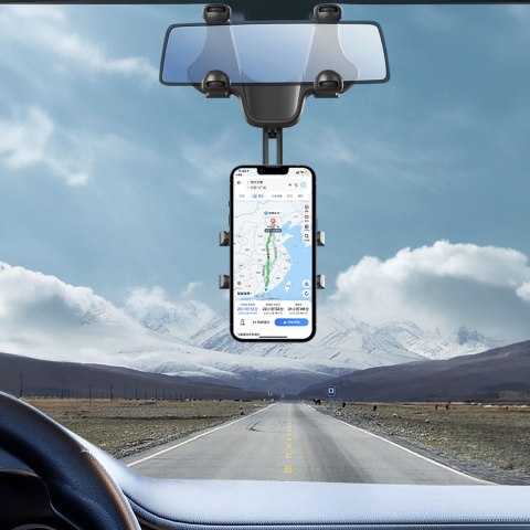 Uchwyt na telefon do samochodu na lusterko wsteczne ramię 18cm - czarny