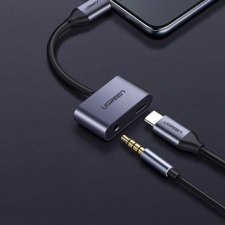 Adapter audio dwuportowy USB-C (męski) - mini jack 3.5mm / USB-C (żeński) - szary