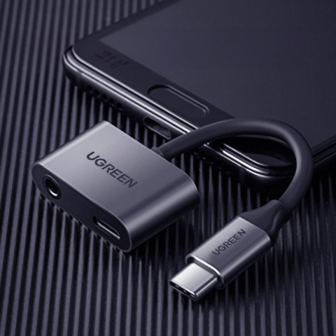 Adapter audio dwuportowy USB-C (męski) - mini jack 3.5mm / USB-C (żeński) - szary