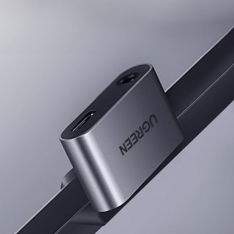 Adapter audio dwuportowy USB-C (męski) - mini jack 3.5mm / USB-C (żeński) - szary