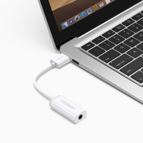 Adapter przejściówka USB-A (męski) - mini jack 3.5 mm (żeński) - biały