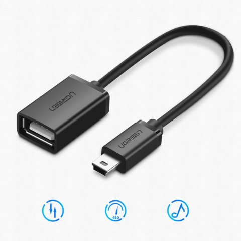 Adapter przejściówka mini USB-B (męski) - USB-A (żeński) OTG 10cm - szary