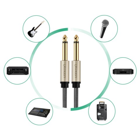 Kabel przewód audio mono TS jack 6.35mm - jack 6.35mm 2m - szary