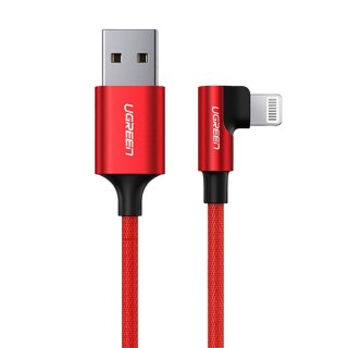 Kabel przewód kątowy iPhone Lightning - USB-A MFi 2.4A 1m - czerwony