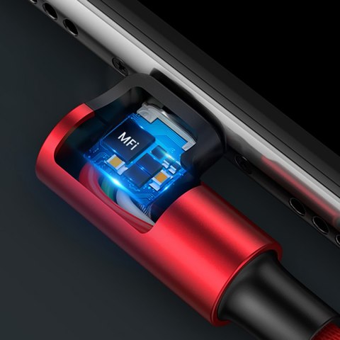 Kabel przewód kątowy iPhone Lightning - USB-A MFi 2.4A 1m - czerwony