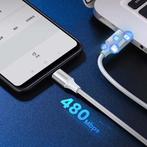 Kabel przewód w oplocie USB-A - USB-C QC 3.0 3A 0.5m - biały