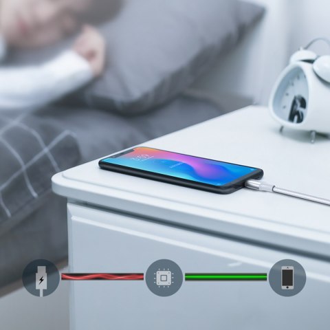 Kabel przewód w oplocie USB-A - USB-C QC 3.0 3A 1m - biały