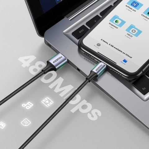 Kabel przewód w oplocie USB-A - iPhone Lightning MFi 2m - czarny