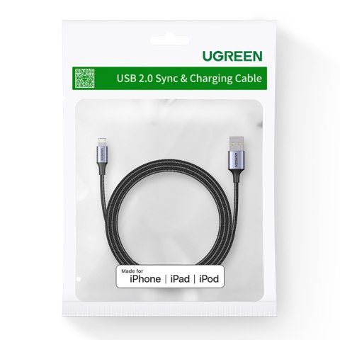Kabel przewód w oplocie USB-A - iPhone Lightning MFi 2m - czarny