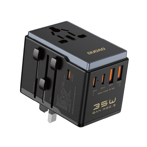 Ładowarka adapter podróżny A35Pro 35W EU / UK / AUS / US / JP 3x USB-C 2x USB-A - czarny