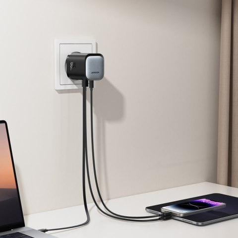 Ładowarka sieciowa GaN 65W USB-A USB-C z wbudowanym kablem USB-C - czarna