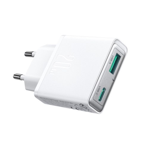 Mała i supercienka ładowarka sieciowa 20W USB-A USB-C - biała