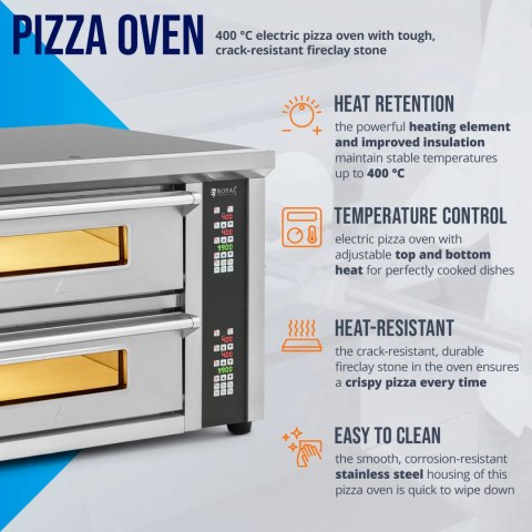 Piec do pizzy elektryczny z szamotem na 8 pizz śr. 33 cm 400 V 8400 W