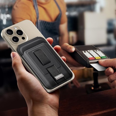 Portfel na karty Magnetic Wallet MagSafe z podstawką i uchwytem na palec - czarny