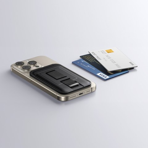 Portfel na karty Magnetic Wallet MagSafe z podstawką i uchwytem na palec - czarny