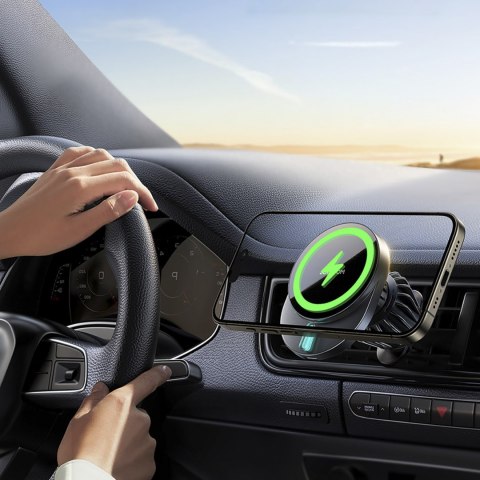 Uchwyt magnetyczny na telefon z ładowarką indukcyjną 15W na kratkę nawiewu - czarny