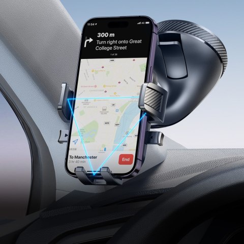 Uchwyt samochodowy zaciskowy na telefon mocowany na szybę - czarny