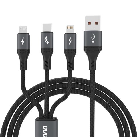 3w1 Kabel przewód 60W USB-A - MicroUSB USB-C iPhone Lightning 1.2m - czarna