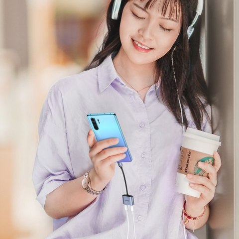 Adapter przejściówka audio USB-C - USB-C + mini jack 3.5mm - szary