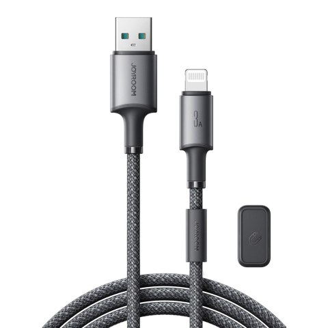 Kabel przewód USB-A - iPhone Lightning z organizerem uchwytem magnetycznym 1.2m - szary