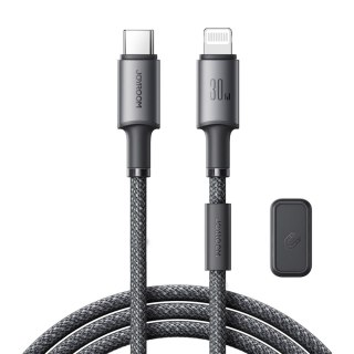 Kabel przewód USB-C - iPhone Lightning z organizerem uchwytem magnetycznym 1.2m - szary