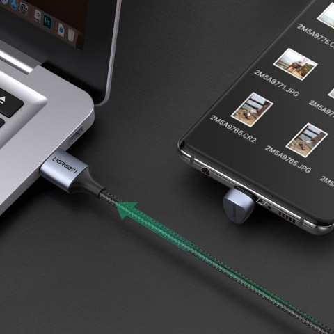 Kątowy kabel przewód dla graczy USB - USB-C Quick Charge AFC FCP 3A 18W - szary
