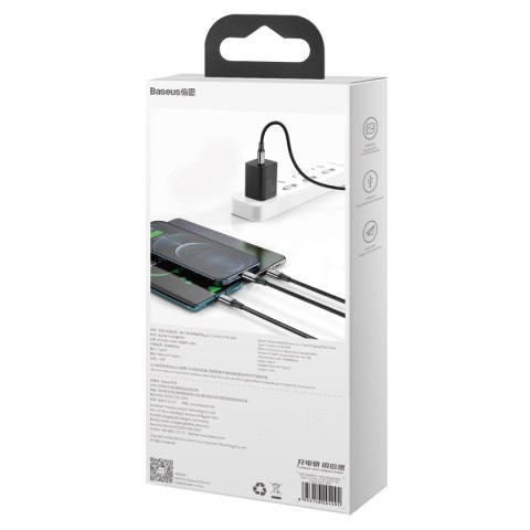 3w1 Kabel przewód USB-C - USB-C / iPhone Lightning / microUSB 20W PD 1.5m - czarny
